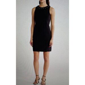 Sam Edelman Necklace Sheath Dress Size 6 Black Rhinestones Flirty Sophisticated